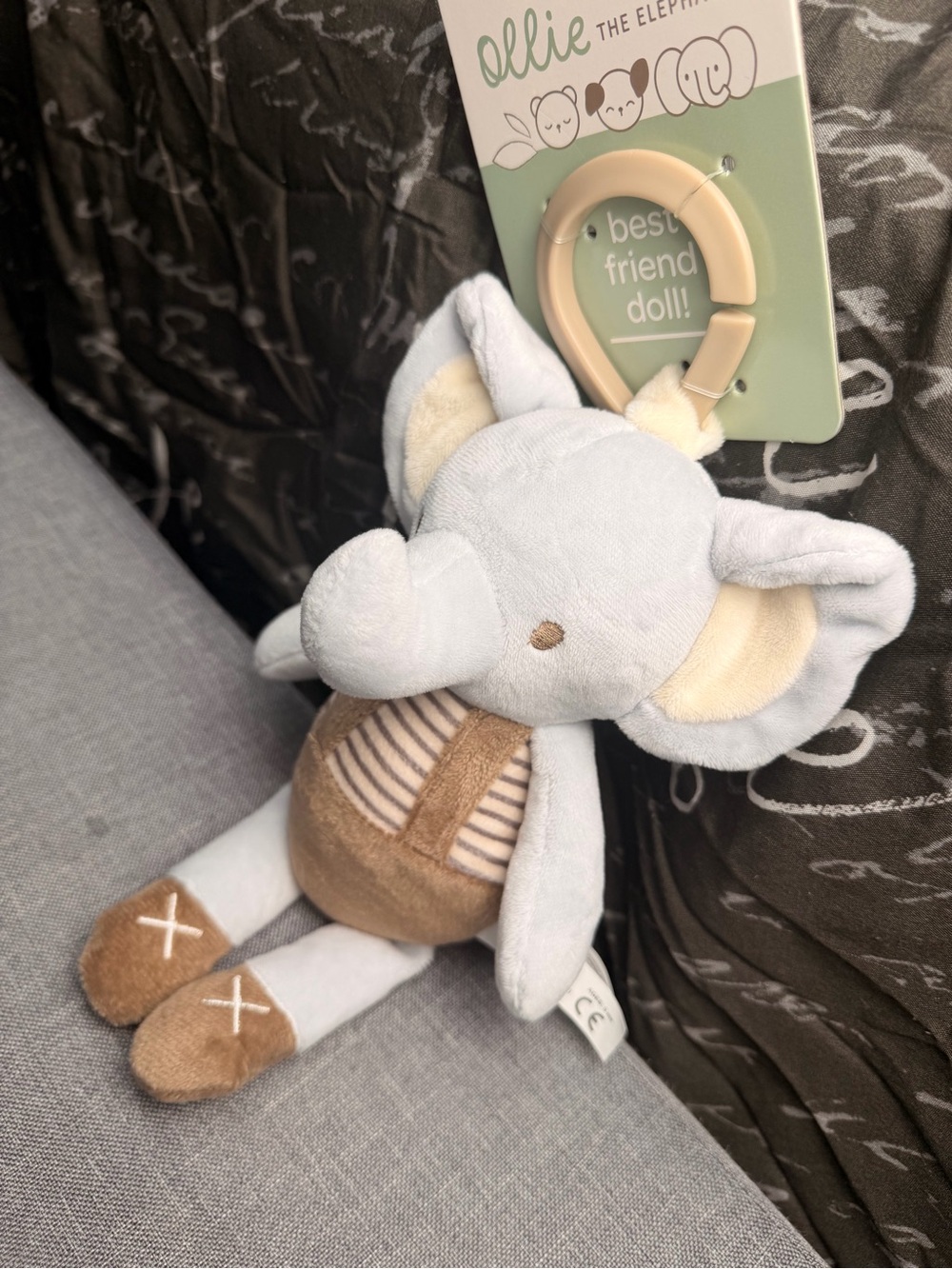 Ollie the Elephant Plush Toy - Light Blue & Brown